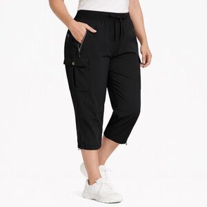 Capol Cargo Hiking Black Lightweight Elastic Waist Capri Pants Pockets Size XXL